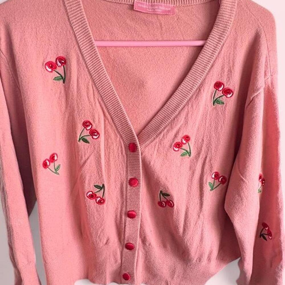 Pink cherry cardigan with embroidered